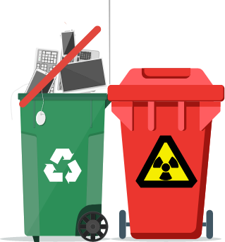 graphic of a recycling and a trash bin