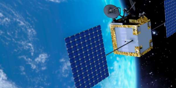  A communications satellite in orbit in this image from OneWeb